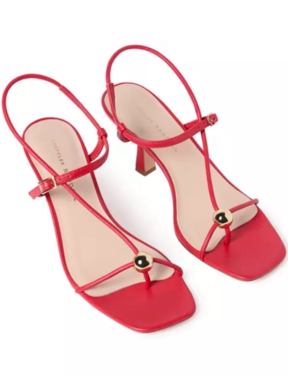 Triana Red Leather Mid−Heel Sandal